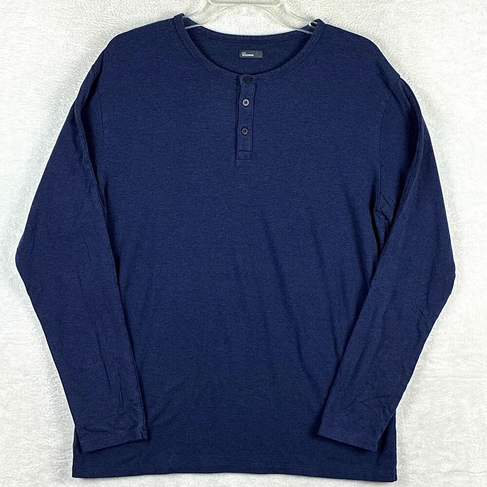 Two Blind Brothers Henley Shirt Mens L Navy Bamboo Rayon Preppy Classic USA NYC
